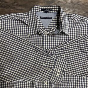 Tommy Hilfiger American Tartans Plaid Long Sleeve Button Up Men's 32-33 Blue
